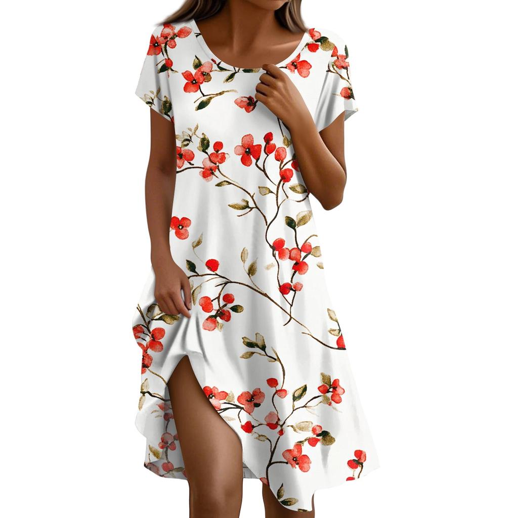 Платье в стиле бохо с коротким рукавом для женщин, повседневное, свободного кроя, летнее, сарафан с цветочным принтом и карманами