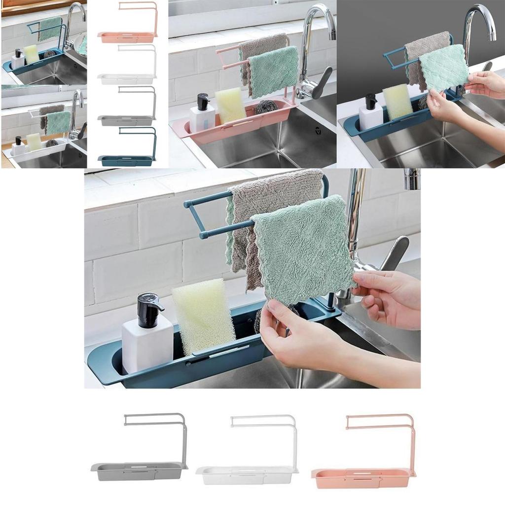 Versatile Telescopic Sink Rack Holder With Extendable Storage For Soap Sponge Towel