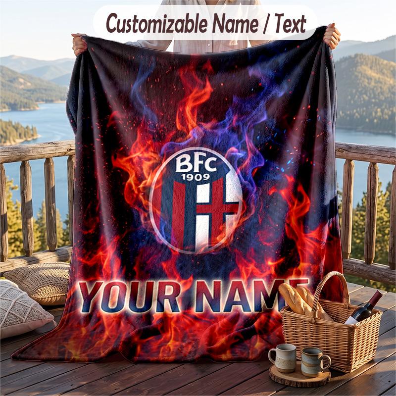 Flannel Blanket Bologna FC Print Custom Name Text Soft Throw for Sofa Bed