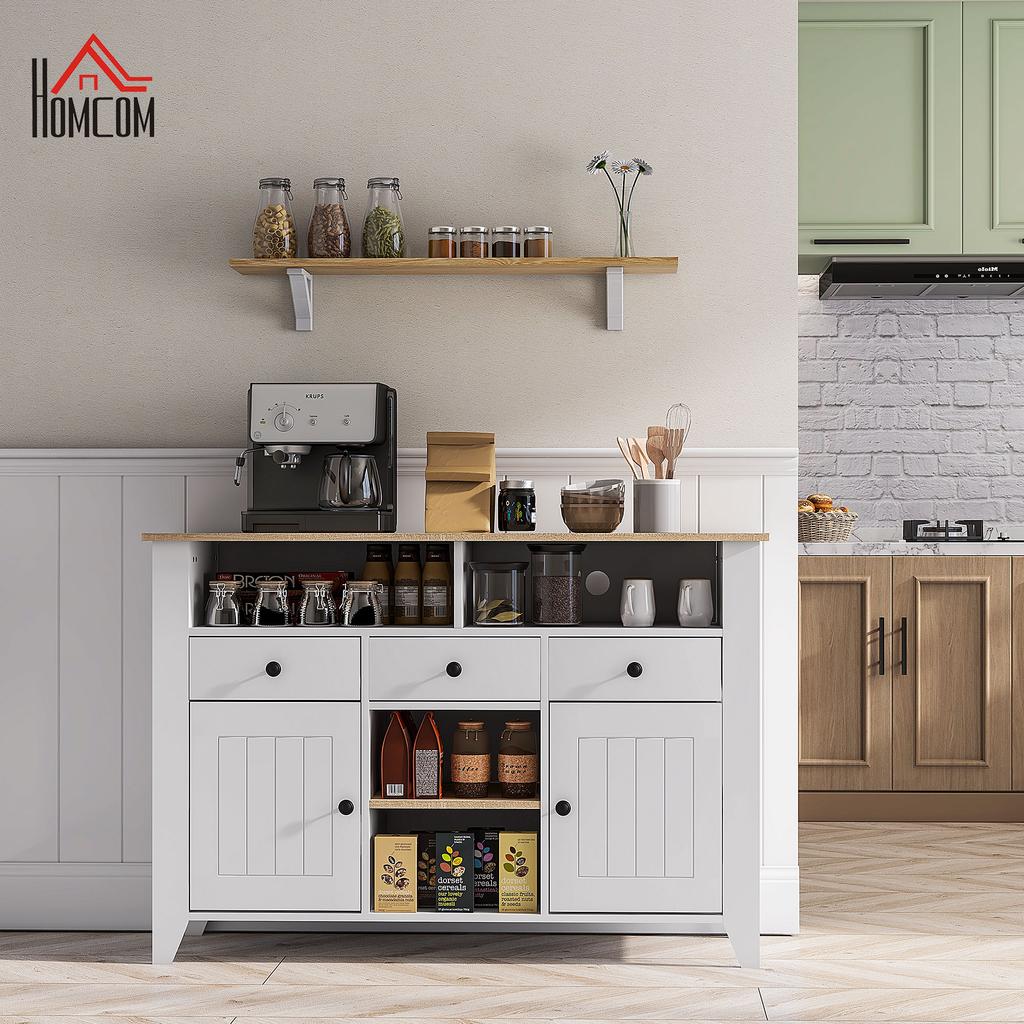 Kitchen Sideboard 50 Inch TV Stand With 3 Drawers 2 Doors 120x38x81.5 Cm White