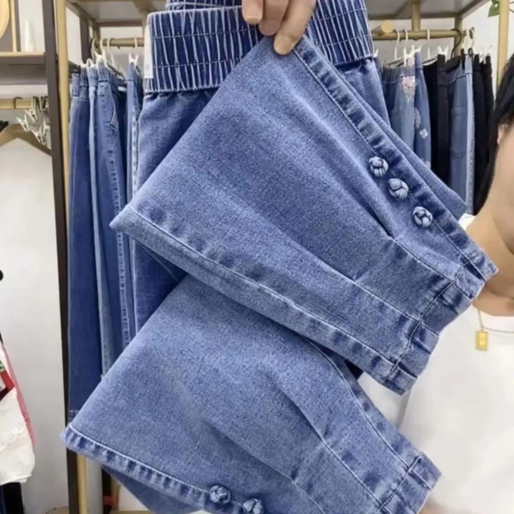 Весна Осень Высокая эластичность Женские джинсы Корейские свободные прямые ковбойские брюки длиной до щиколотки Женские удлиняющие джинсовые брюки для леди