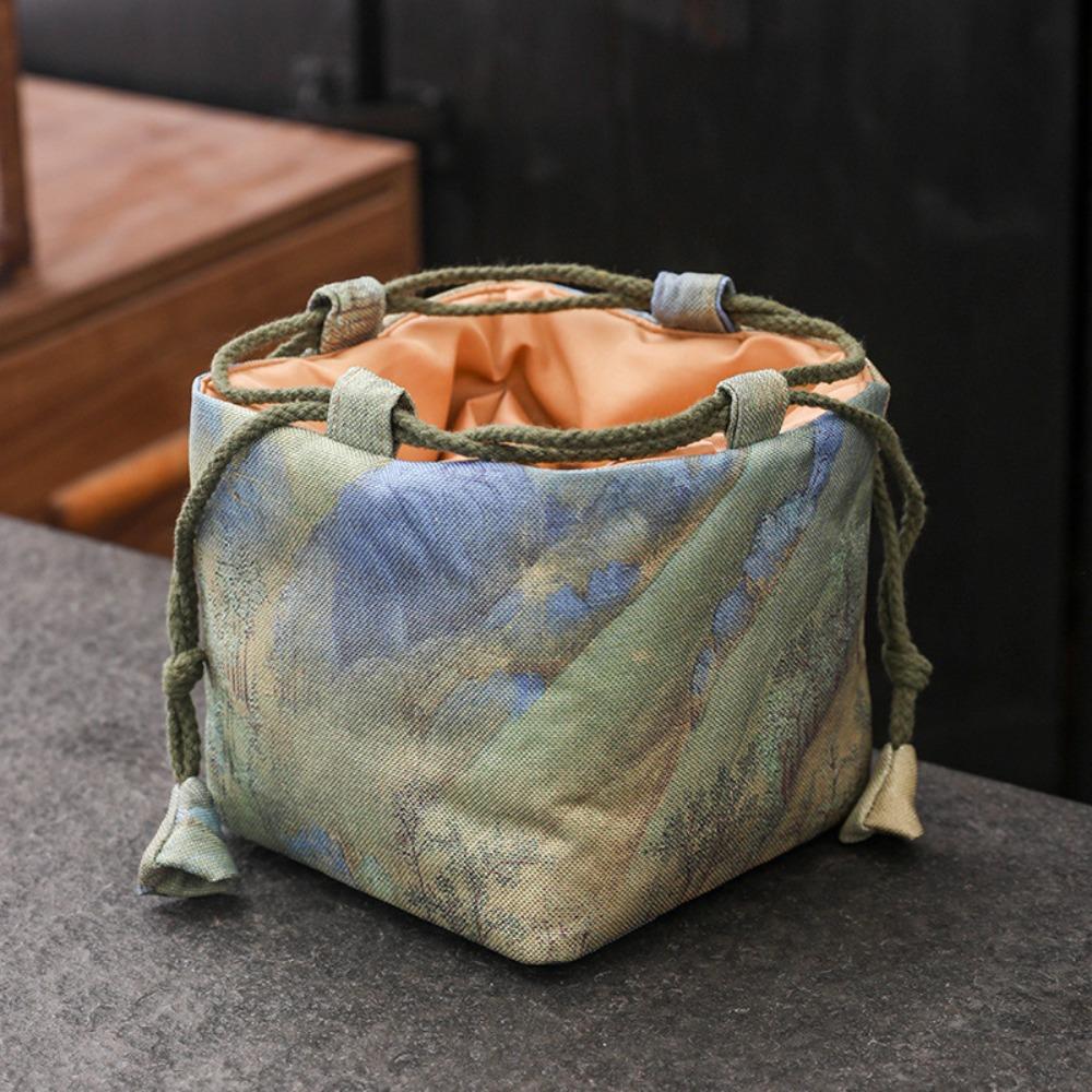 Сумка для хранения чайной посуды в китайском стиле, ударопрочная вышитая сумка в стиле ретро для небольших предметов, дорожная сумка