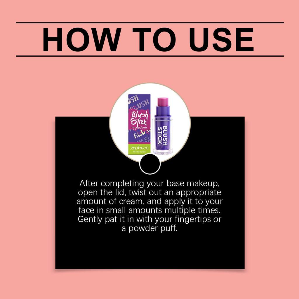 Zephoco Rose Purple Silky Blush Stick - Moisturizing, Long-Lasting Contour Makeup.