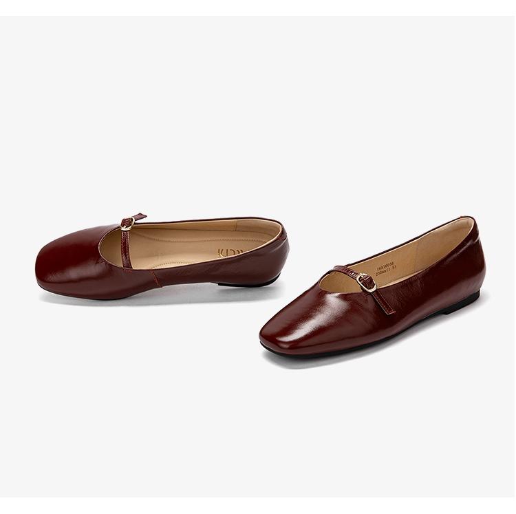 [Cow Leather] Retro Red Mary Jane Shoes Soft Leather Square Head Single Shoes Gentle French Style Commuter Shoes