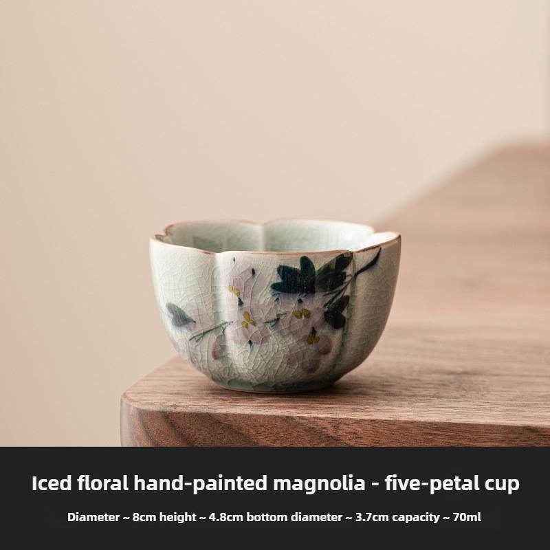 Flower Hand Painted Magnolia Tea Cup Porcelain Kung Fu Tea Set Household Tea Brewing Petal Cups