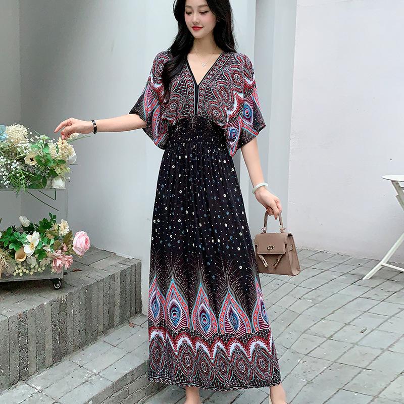 Женское повседневное платье с цветочным принтом и V-образным вырезом, неровный тон, повседневное, с круглым вырезом, длинное