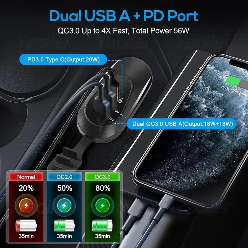 3-портовая 56 Вт 12 В USB-розетка для автофургона, двойная 18 Вт QC3.0 USB-A и PD3.0 USB-C розетка для автомобильного зарядного устройства для автомобиля, морской лодки, мотоцикла, грузовика