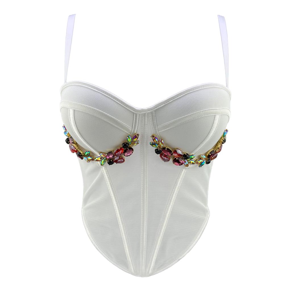 Французский корсет «рыбий хвост» с цепочкой, усыпанной бриллиантами, майка в стиле нижнего белья для женщин, нижнее белье, верхняя одежда, сетчатый пояс, майка без бретелек, майки