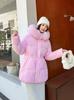 Live channel supply women's winter cotton-padded clothes, large twill fabric, fur collar hooded, medium and long waist, multi-color spot support.