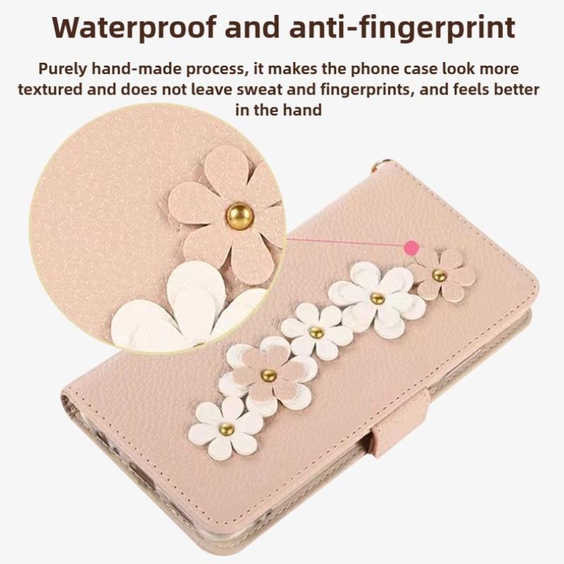 Flower Design Leather Phone Cover for Iphone 16 Pro Max 16E 15 Plus 14 13 12 11 XS MAX XR SE 2 3 7 8 Card Wallet Crossbody Case