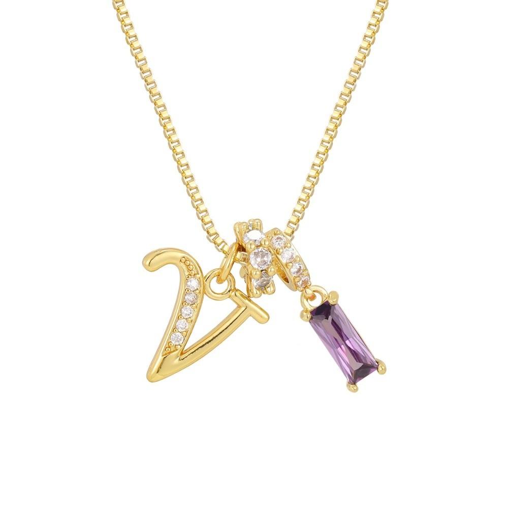 Adjustable Letter Jewelry Hypoallergenic Shiny Zircon Embedded Geometric Pendant Necklace Geometric Design Dopamine Style
