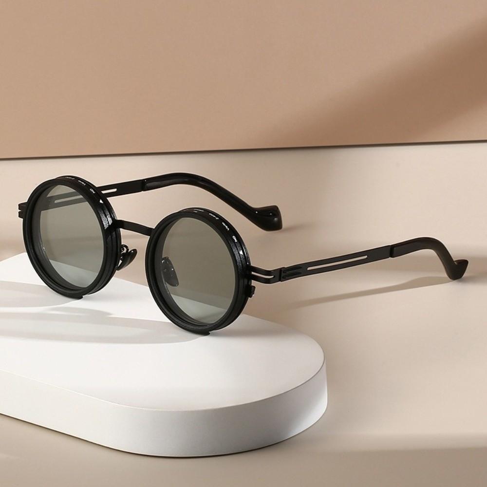 Round Adjustable Sunglasses with Glasse Case Anti-UV Glasses Clarity Outdoor Eyewear Driving