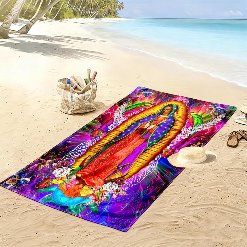 Virgin Mary Print Beach Towel, Large Soft Quick Dry Towel for Beach Camping Swimming