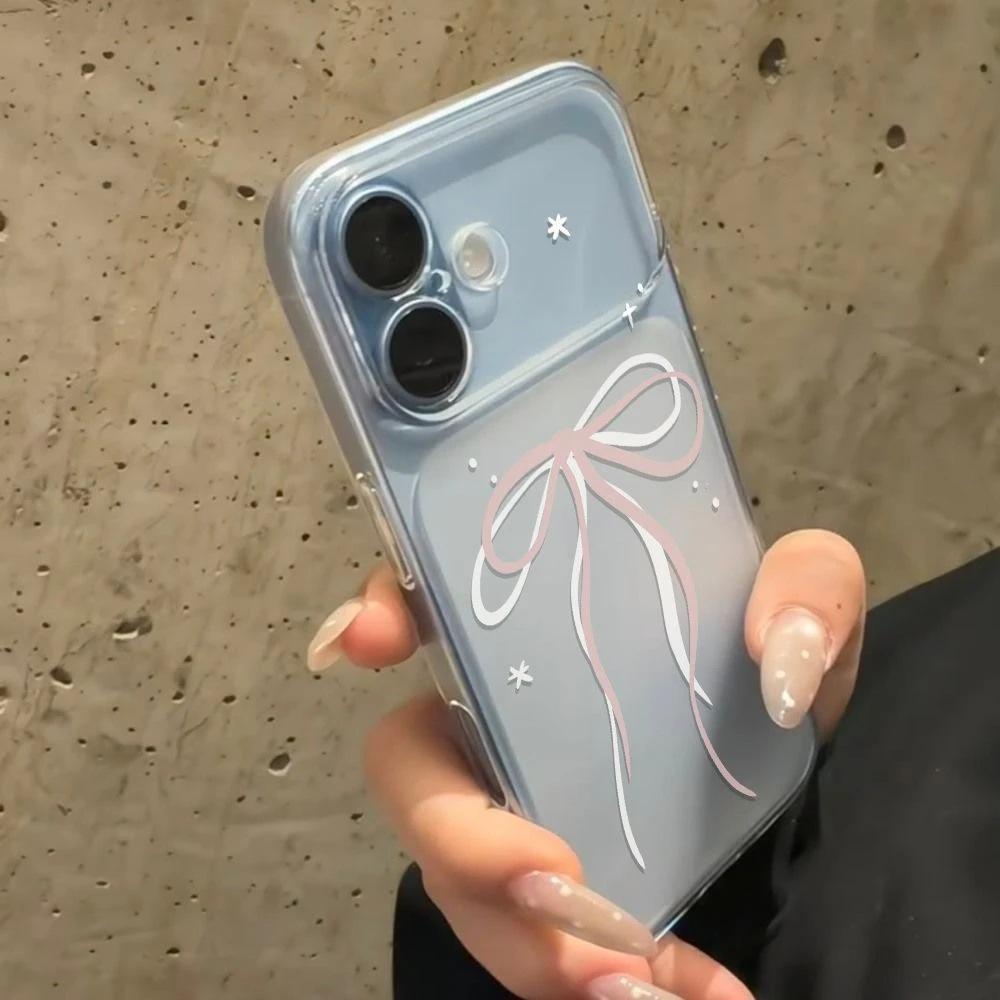 Милый свежий розово-белый бант для iPhone 17Promax с большим окном, чехол для мобильного телефона IP16/15/14/13