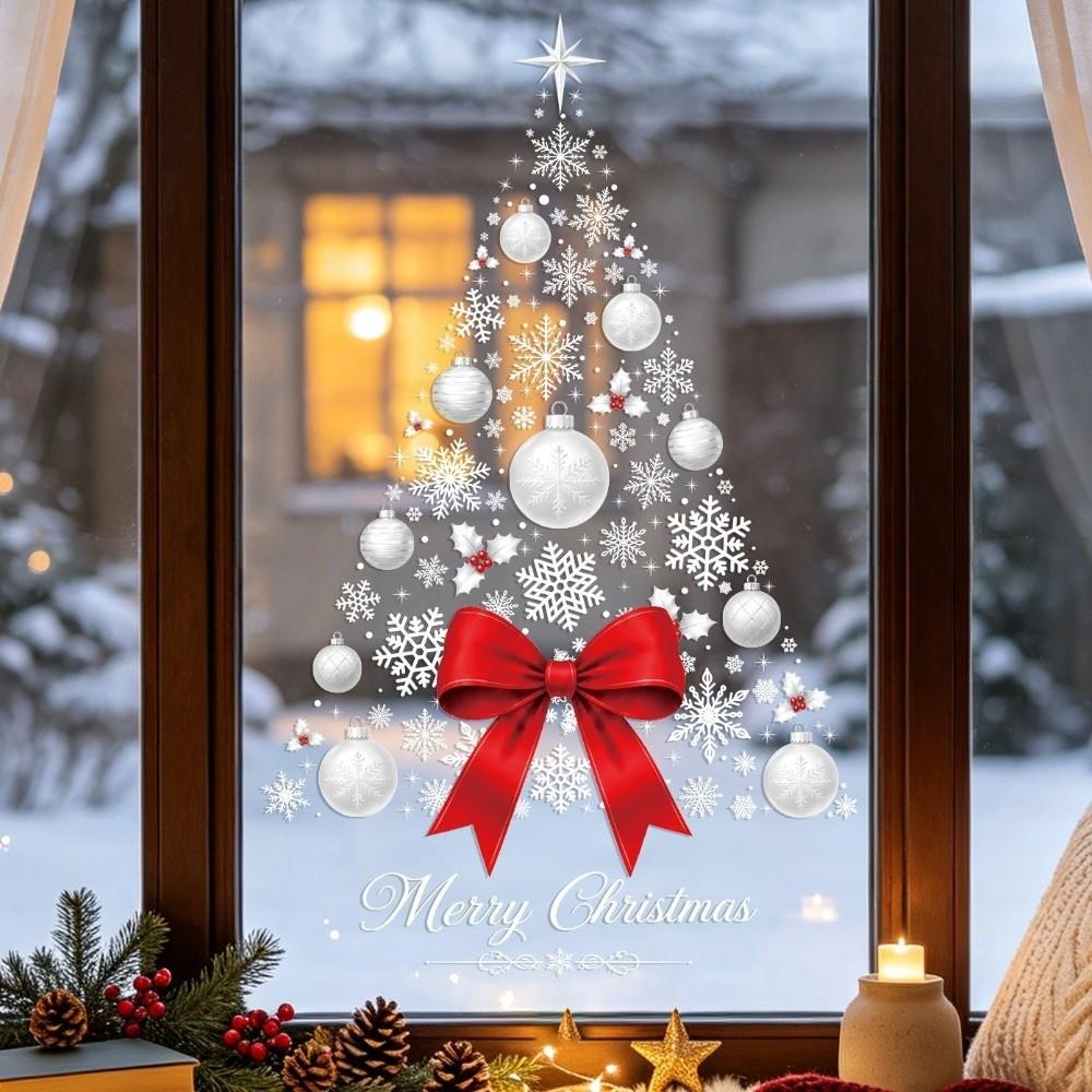Red Bow Snowflake Window Sticker Static Cling Xmas Tree Glass Sticker Party Decoration