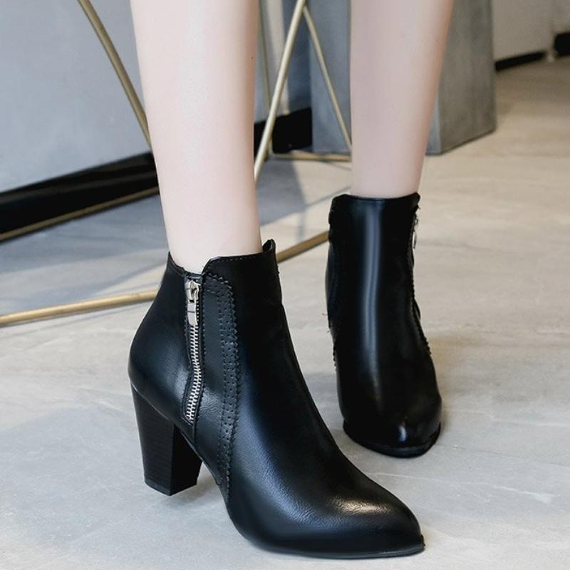 Модные женские ботинки на массивном каблуке, женские ботильоны из искусственной кожи, нескользящие, на высоком каблуке, с боковой молнией, модная женская обувь, ретро, zapatos de mujer