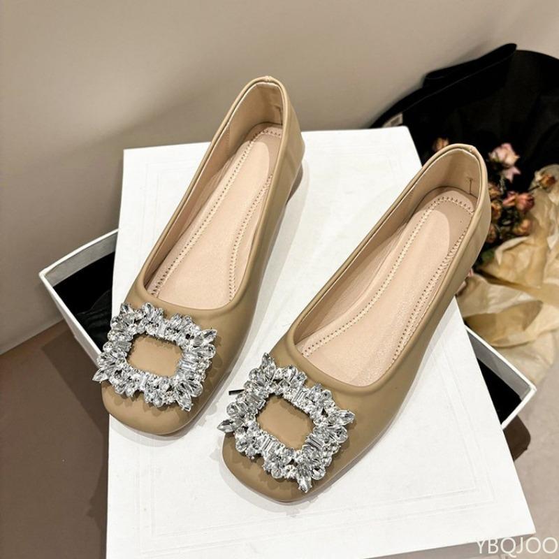 Fashion Women's New Square Toe Summer Shallow Mouth Rhinestone Decoration Design Mary Jane Daily Casual Single Shoes Zapatos De Mujer