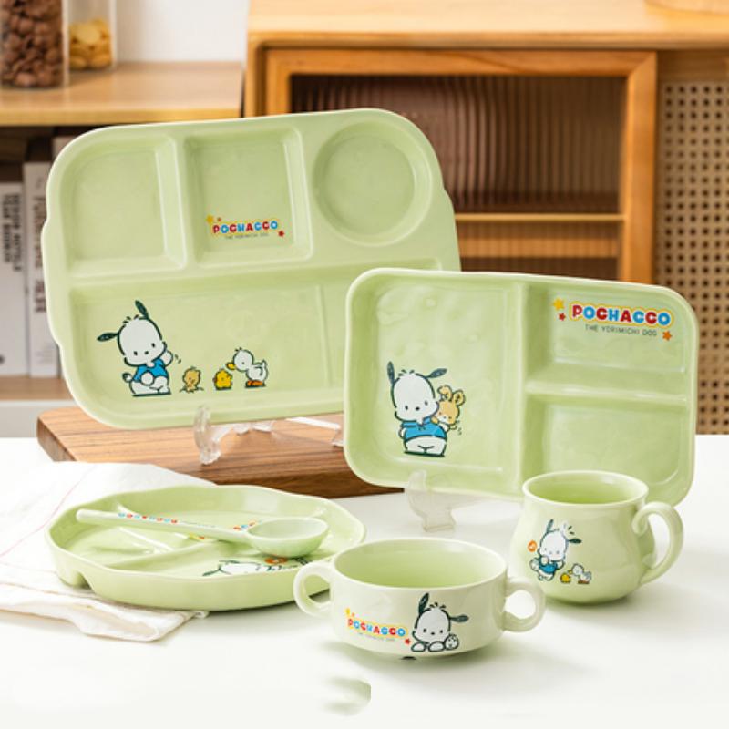 Для Sanrio Pochacco Керамическая детская тарелка с разделителями Круглая секционная обеденная тарелка Мультяшная кружка Подходит для микроволновой печи Посуда