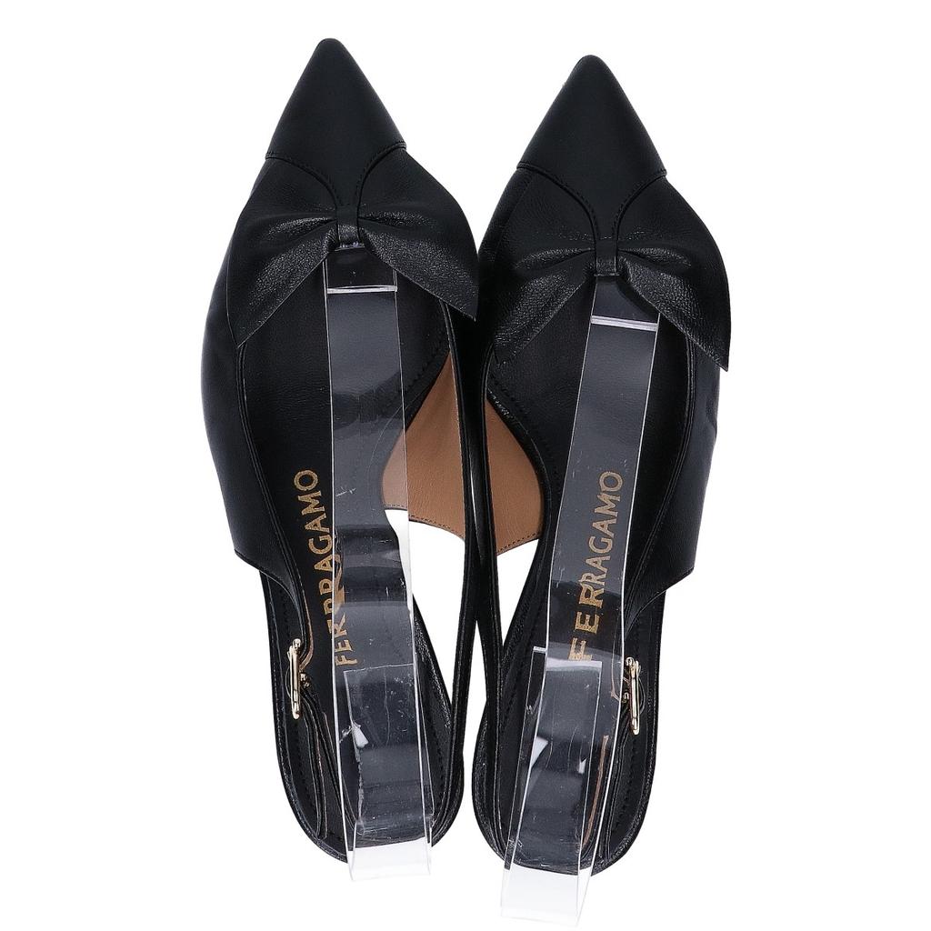 Salvatore Ferragamo Feli 40 Soft Bow Pointed Toe Slingback Mules Shoes 4D blackUsed