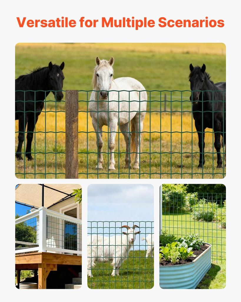 Farm Fence, 1.2 x 25 m, 2 x 4 in Mesh 2.1mm Galvanized Steel Wire Fencing for Cattle, Hog & Sheep, Heavy Duty Vinyl Coated Livestock Fence for Animal
