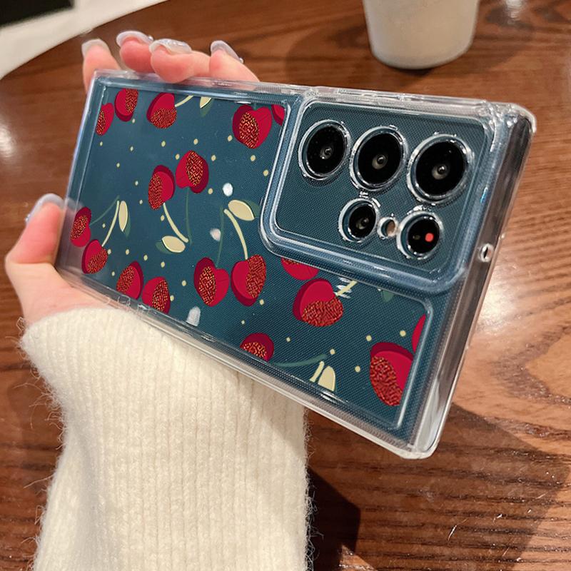 Красный вишневый принт прозрачный мягкий силиконовый чехол для телефона Samsung S25 Ultra S24 FE S23 A16 A56 A36 A55 A15 A25 прозрачный противоударный защитный чехол для объектива