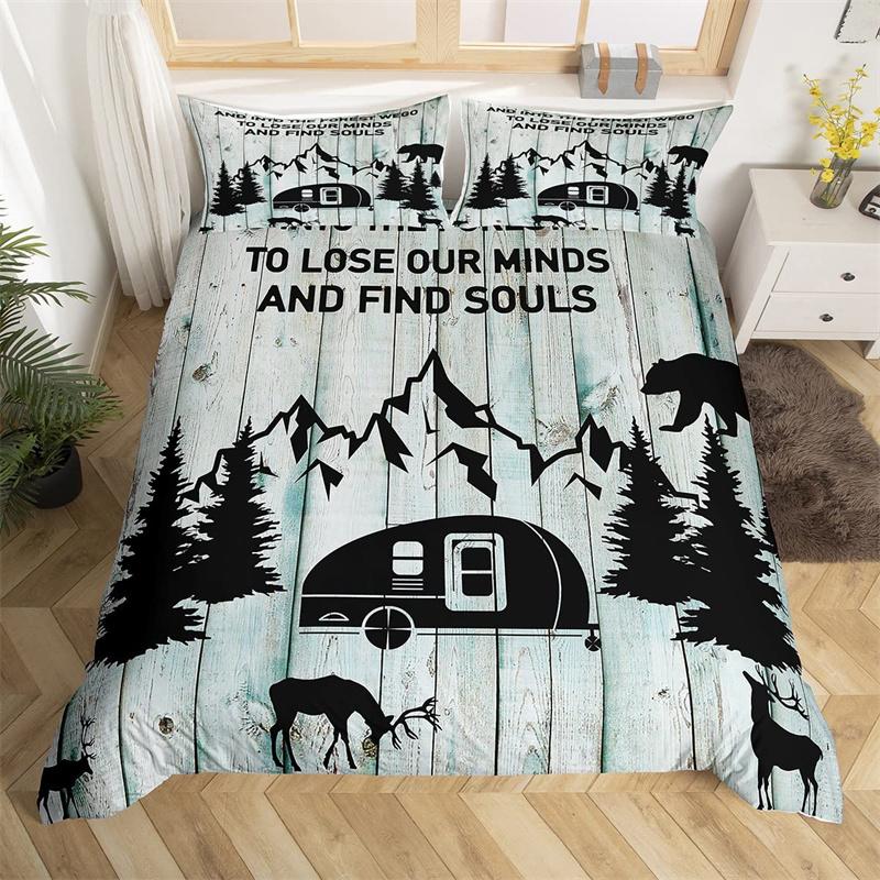 Пододеяльник для кемпинга из микрофибры Galaxy Stars Moon Happy Camping Одеяло для кемпинга Camper Truck Geometry Mountain Trees Комплект постельного белья