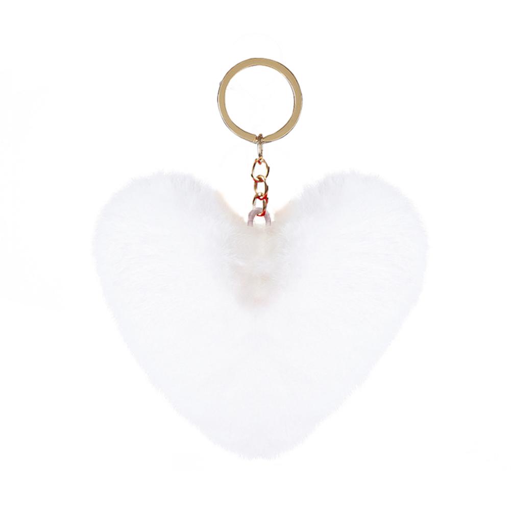 Fluffy Pompom Keychain Heart Plush Hair Ball Keychain Car Pendant Bags Chain Key Women Lov A9C0