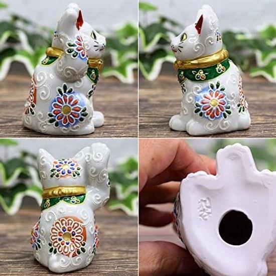 Waza no Kura cute beckoning cat ornament Kutani ware good luck right paw white glaze feng shui interior pottery Japanese style small items birthday