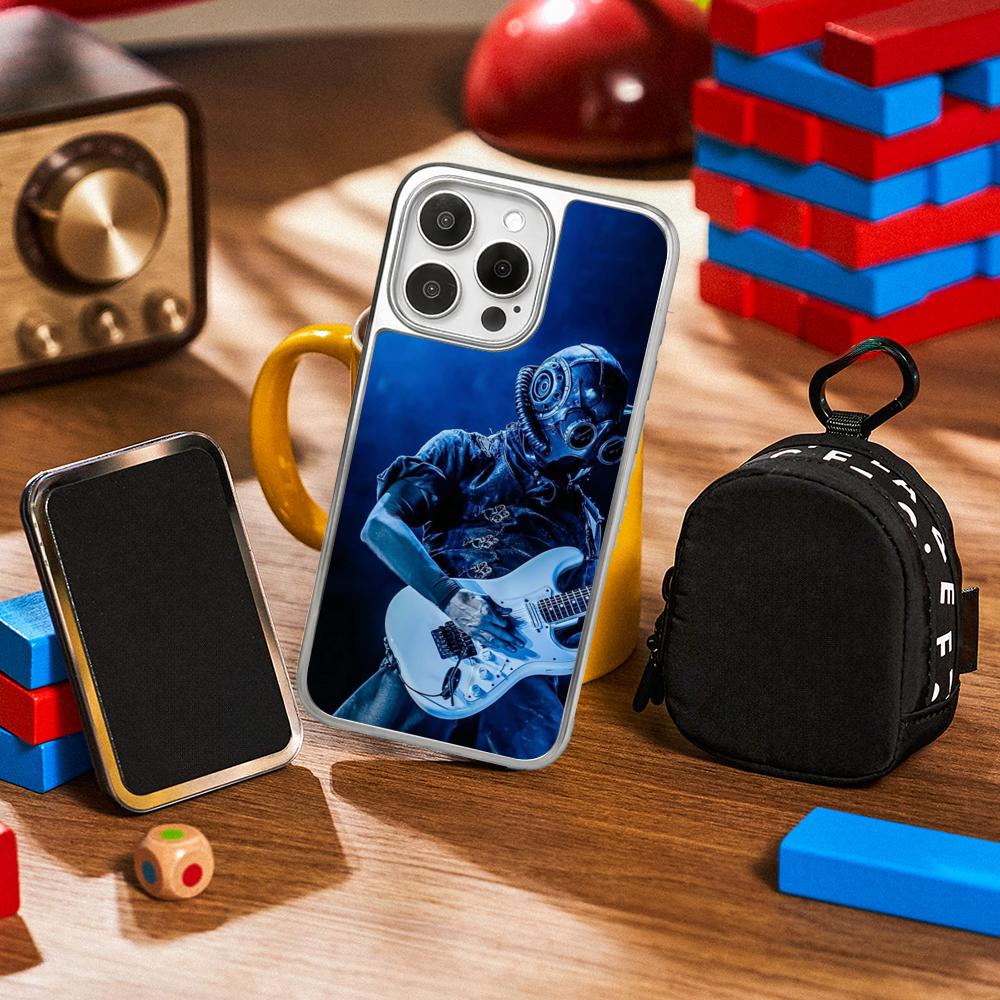Cool guitarist Swiss poster pattern Phone Case for iPhone 16 15 14 13 12 11 Pro Max Sheepskin Silver-edged protective case