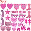5Pcs/Wholesale Hot Pink Series Embroidery Patch DIY Cartoon Cat Leopard Love Flame Iron On Patches For Clothing Sew Applique