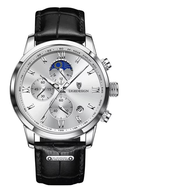 LIGE Men Watch Luxury Moon Phase Chronograph Quartz Wristwatch Business Male Clock 30M Waterproof Luminous Calendar Reloj Hommes