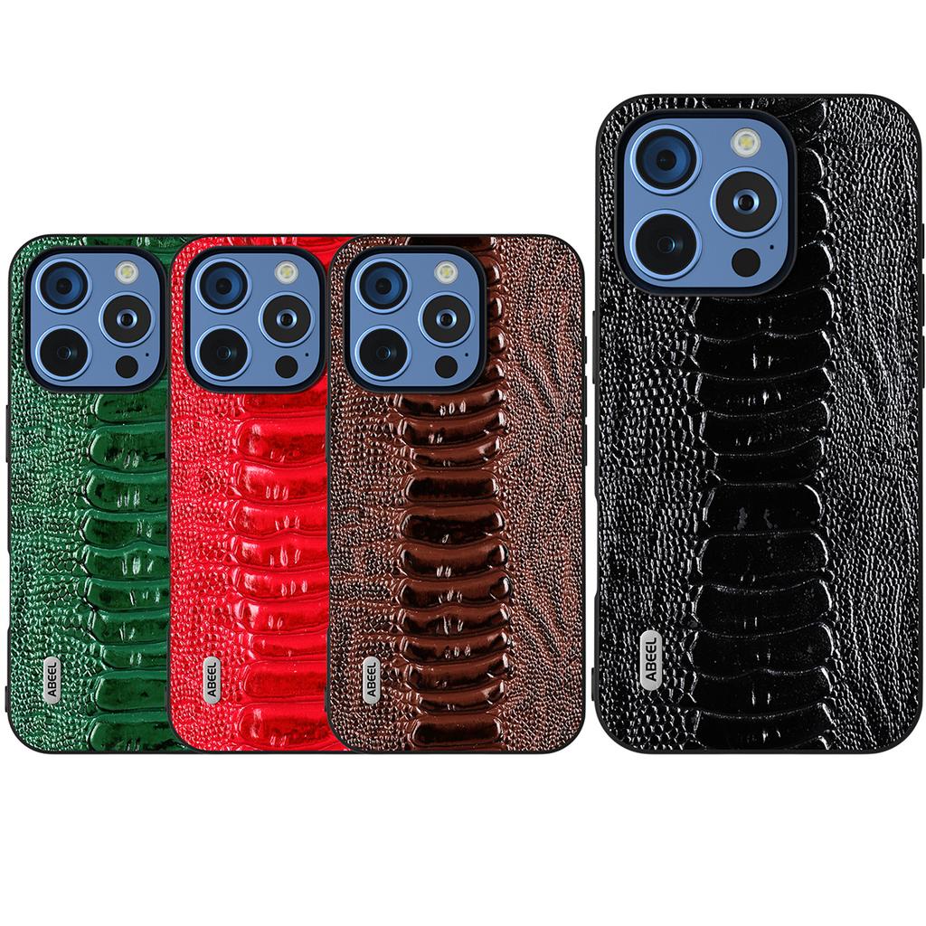 ABEEL For iPhone 16 Pro Case Crocodile Texture Genuine Cow Leather+TPU+PC Phone Cover