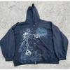 Zip Up Hoodie Unisex Oversize Streetwear Retro Loose Fit Printed Sweatshirt Fall