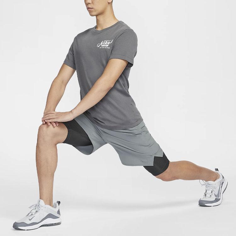 Nike Шорты мужские повседневные Dri-FIT Unlimited однотонные с вышитым логотипом «два в одном» серо-дымчатые DV9335084