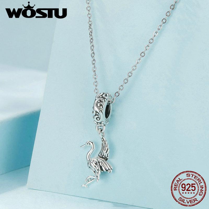 WOSTU Стерлингового серебра 925 пробы, белый орел, подвесная бусина, синий циркон, кулон, яркие подвески в виде рыси, бусины в форме кошки для женщин, браслет и ожерелье, ювелирные изделия