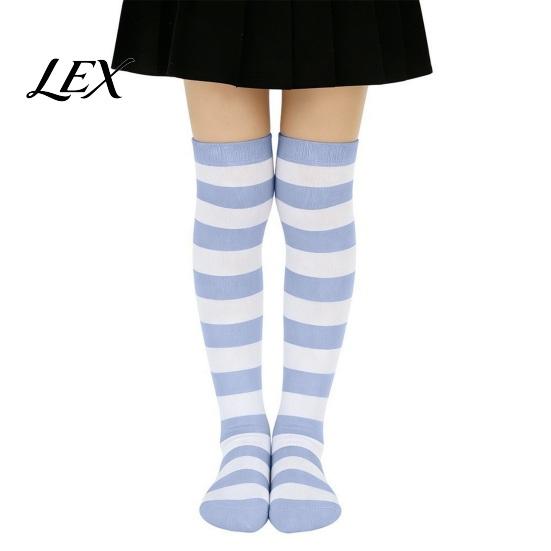 Contrast Color Knee High Socks Striped Thigh for Women Girls, Over The Stockings, Fashion Soft Polyester Warm Stockings Stretchy Long Christmas