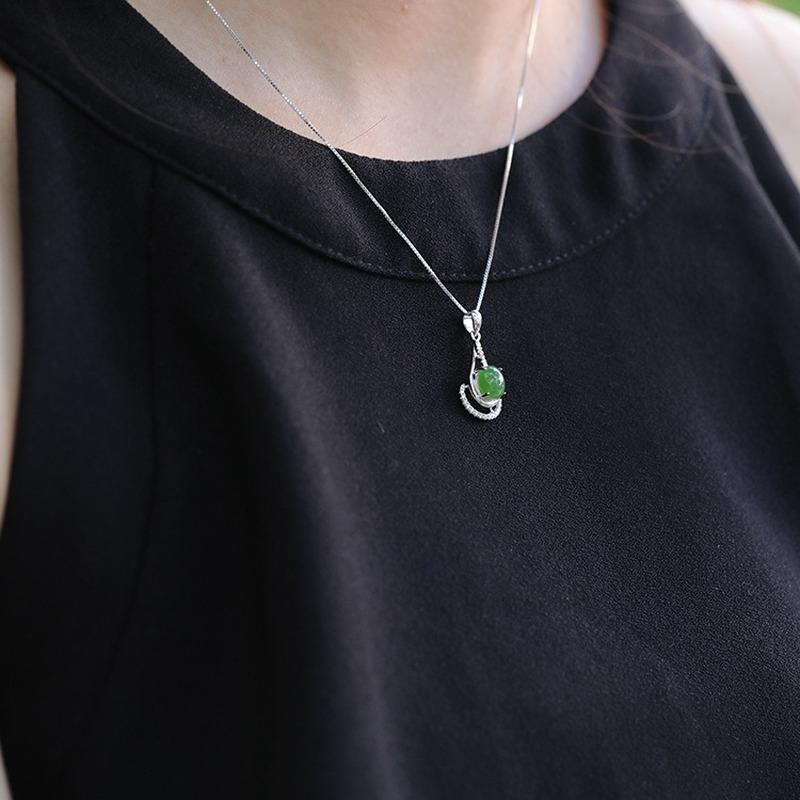 Tancise 925 Sterling Silver Classic Women Jade Necklace Pendant Zircon Fashion Gift