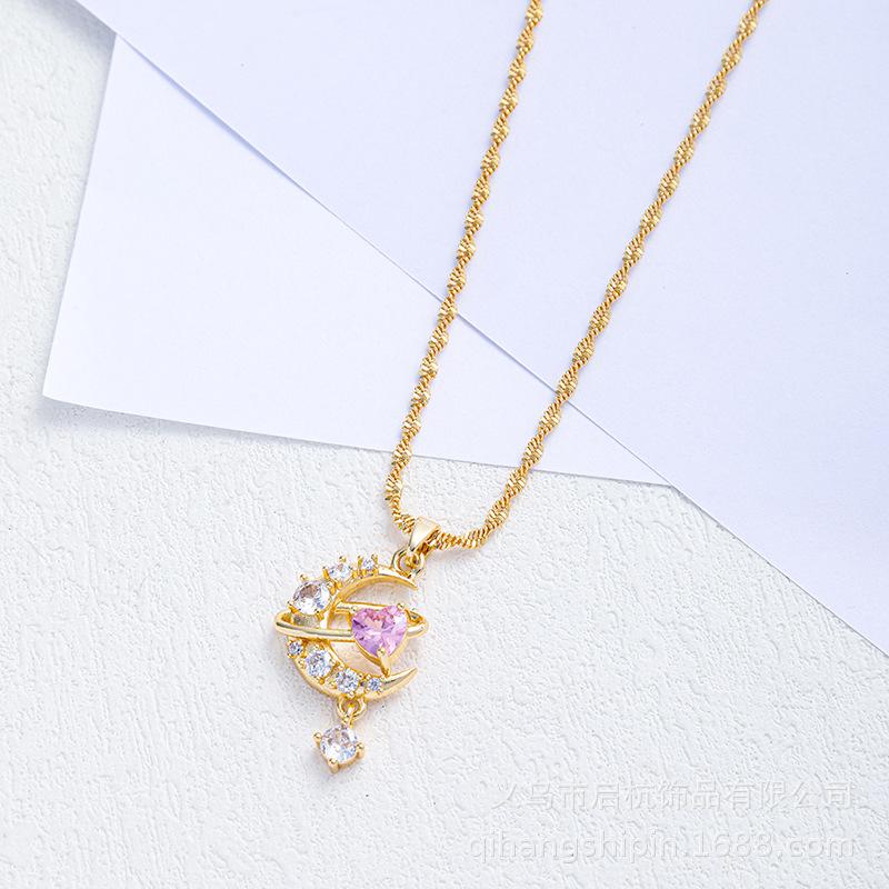 Ожерелье «Лунная любовь» Женское Премиальное Чувство Простое Универсальное Подвеска с Инкрустированным Розовым Цирконом Аксессуары