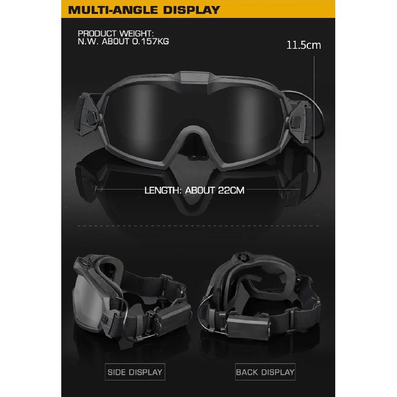 Tactical Anti-fog Goggles Ski Airsoft CS Protective Glasses Transparent Black 2 Lens Motocross Dustproof Goggles with Micro Fan