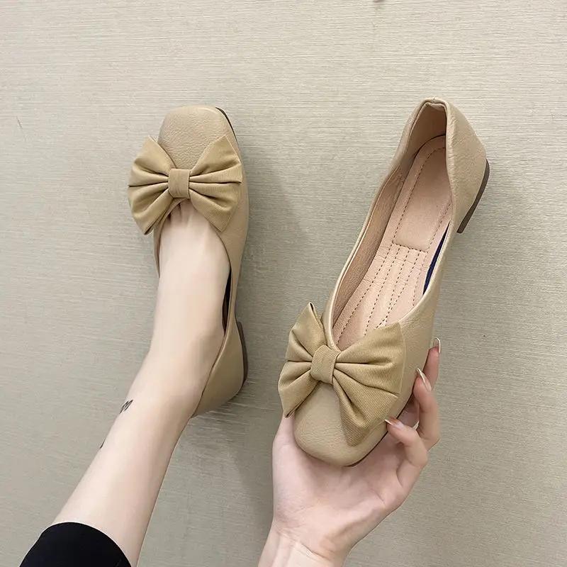 Женские балетки с бантом Низкий каблук Элегантная обувь для женщин Квадратный носок Платье Скидка Дешевая Ликвидация 2025 Лето Шик Стильный Y2k