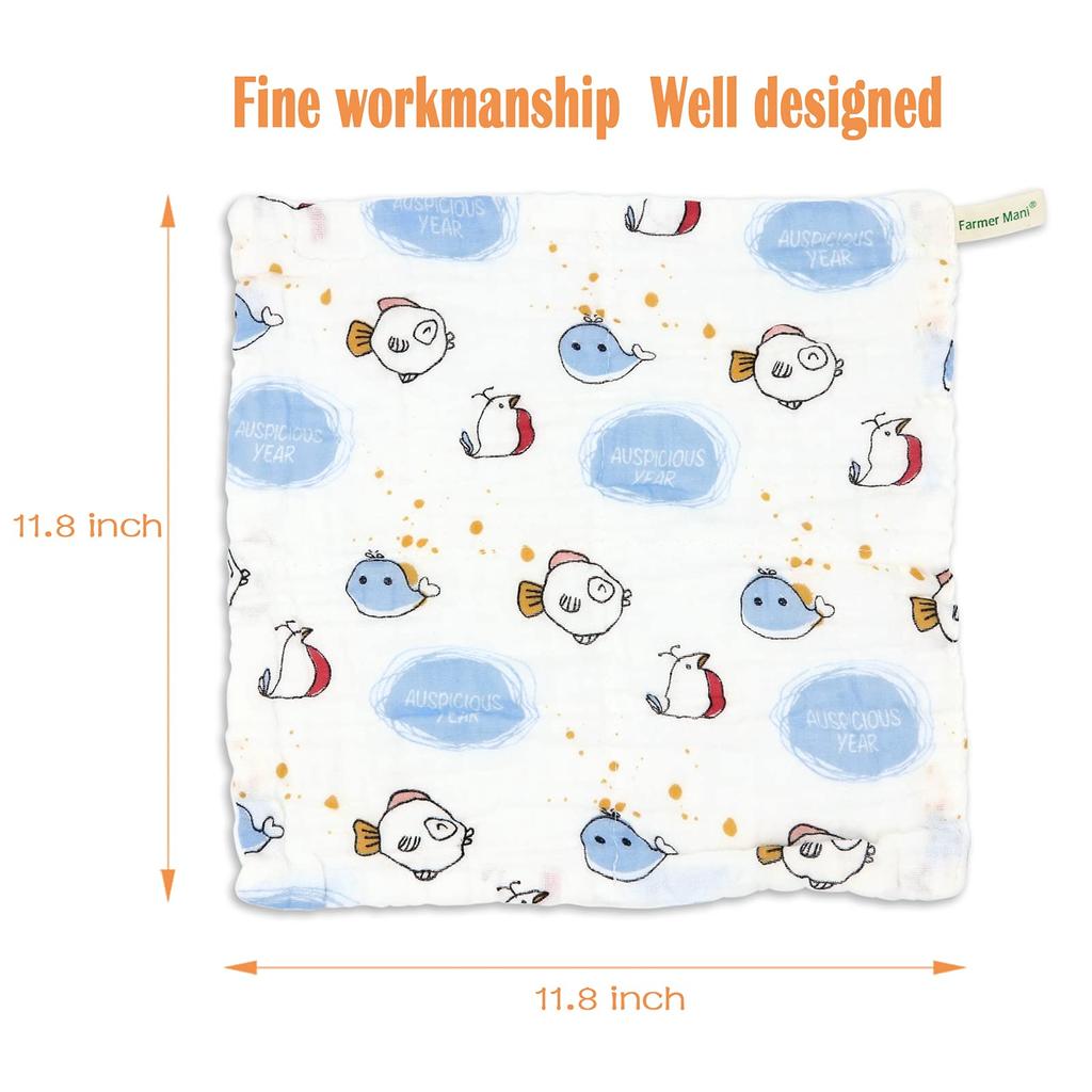 Комплект детских марлевых полотенец из хлопка, 6-слойное детское полотенце 30 х 30 см. Многоразовое полотенце, идеально подходит для людей с чувствительной кожей и младенцев. (6 шт.) 100%