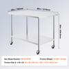SucceBuy Stainless Steel Work Table with Wheels 3 Adjustable Height Levels Heavy Duty Food Prep Worktable for Commercial Kitchen