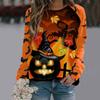 Halloween Fun Series Color Blocked Tops Autumn Winter Women's 3D Printed Long Sleeve T-shirt