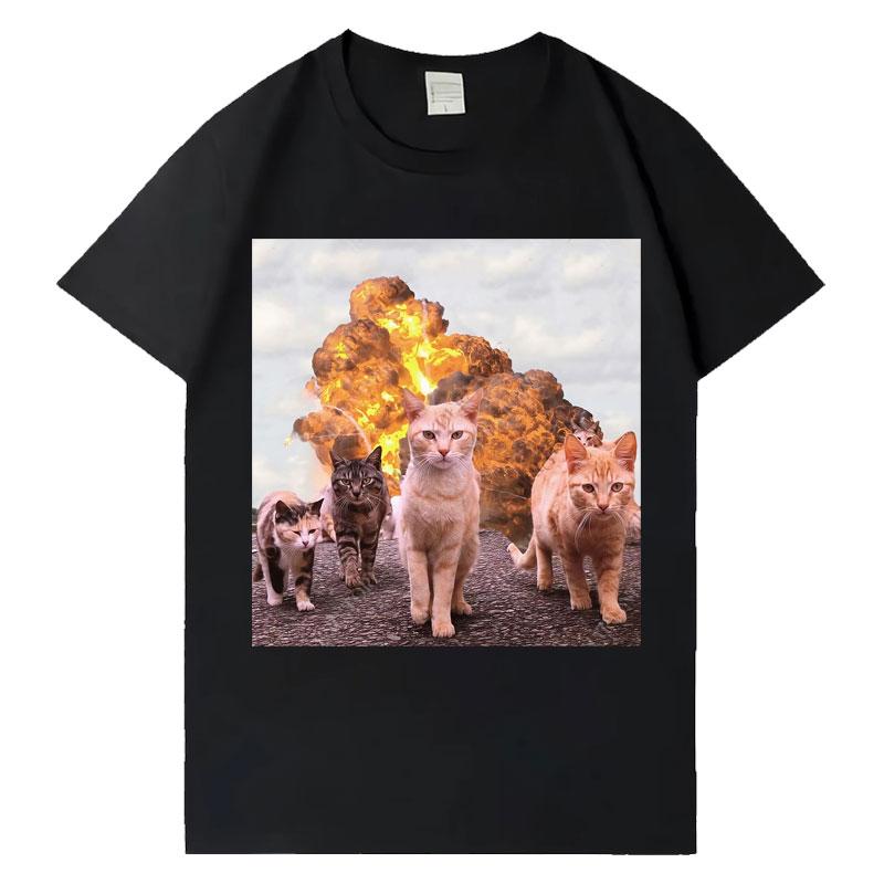 Funny Cat Explosion Pop Graphic T Shirt Fashion Crewneck Short Sleeve Summer Gothic Print Topunisex Loose Clothes Hot Sale