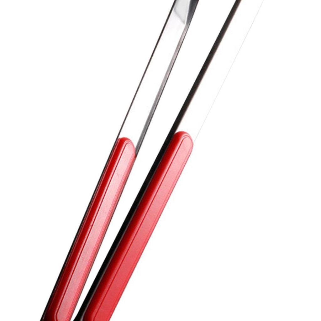 Kitchen Cooking Tong Stainless Steel Easy To Clean Teeth Mouth Steak Clip for BBQ Food 25.5cm Red