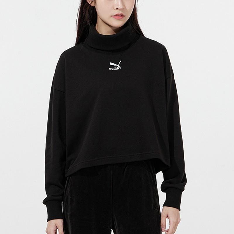 (WMNS) PUMA Classics Logo Embroidery Swea Black Women's 534145-01