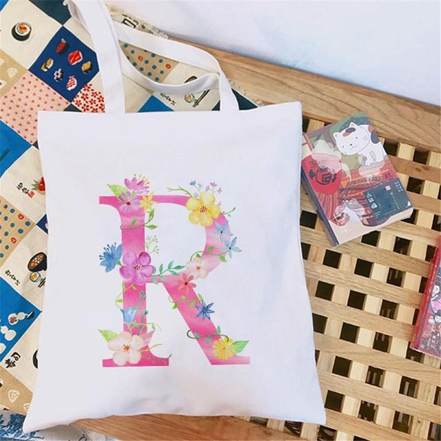 Женская холщовая сумка-шоппер Классический принт 26 букв английского алфавита Белая студенческая сумка-тоут Сумка-шоппер на плечо женская Сумка-тоут Харадзюку