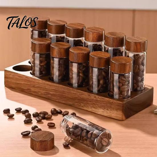 Мини-банка Talos Glass с деревянной крышкой, влагостойкий портативный маленький контейнер, для кофейных зерен, чая, сахара, специй, кухонный органайзер