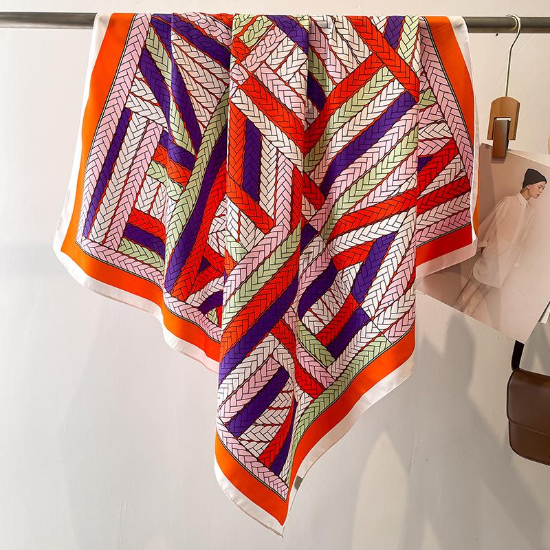 90*90cm Silk Scarf Women Print Hair Neck Square Shawl Bandanna Muslim Hijab Handkerchief Foulard Sun Protection Travel Headscarf