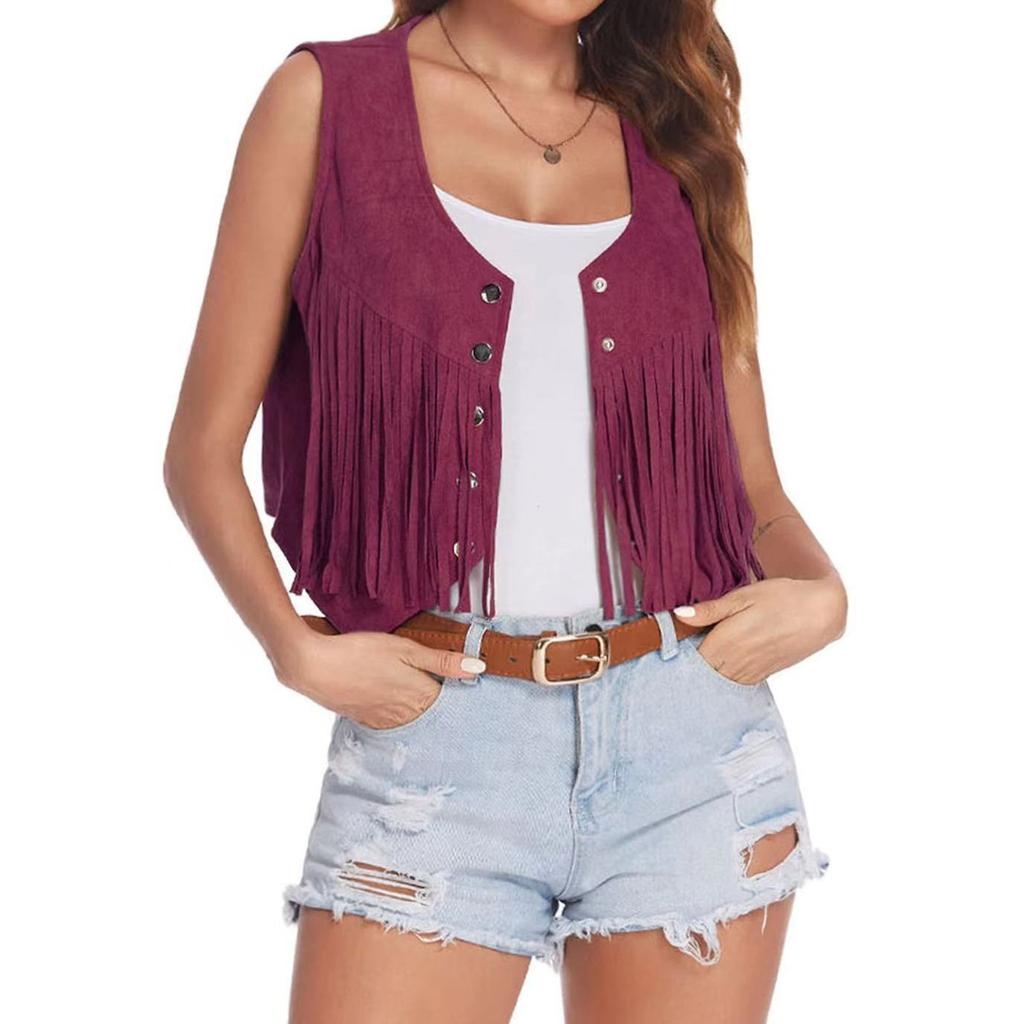 Women's Fashion Suede Buttonless Mid-Length Vest Solid Colour Vest Jacket